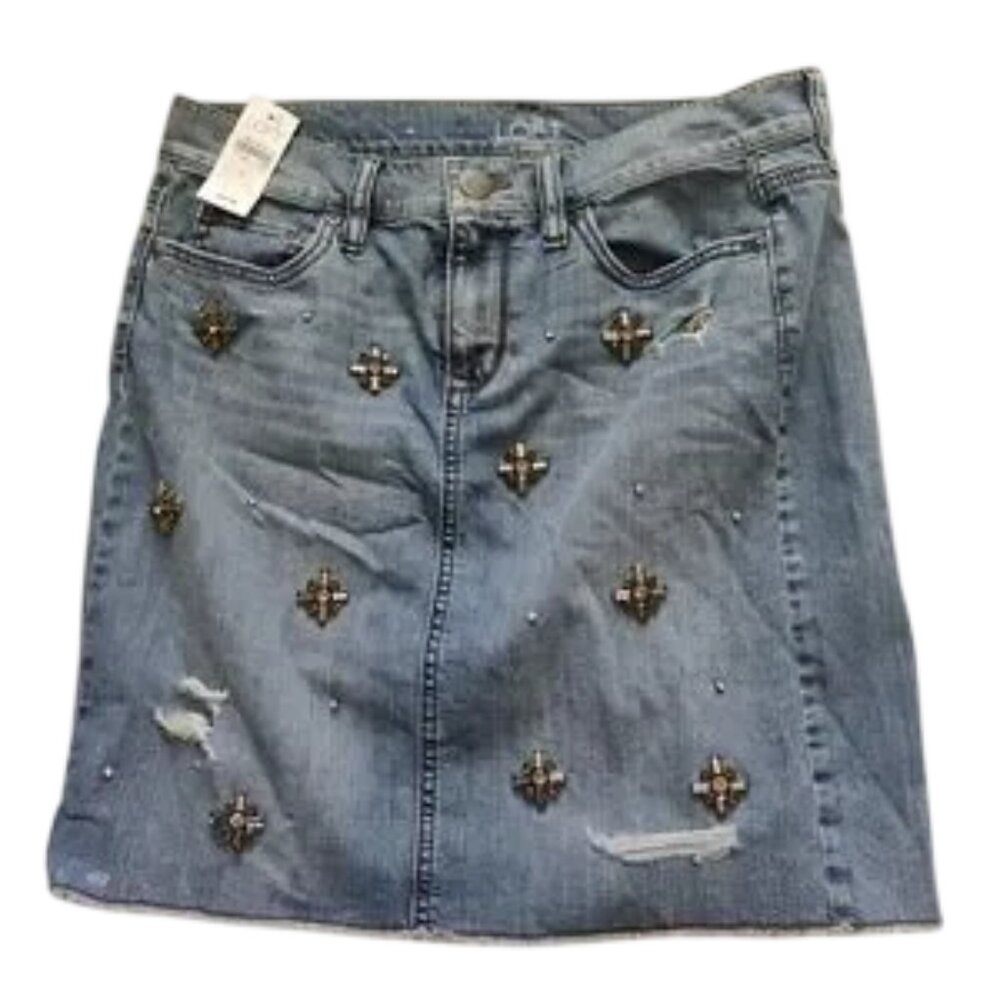 LOFT Women's Embellished Size 4 Denim Skirt - Blue